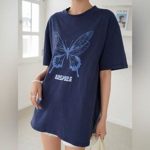 Navy blue oversized tee shirt butterfly decal “inspire”